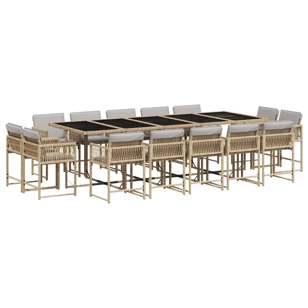 15 Piece Garden Dining Set with Cushions Mix Beige Poly Rattan 3211596 - Furniture