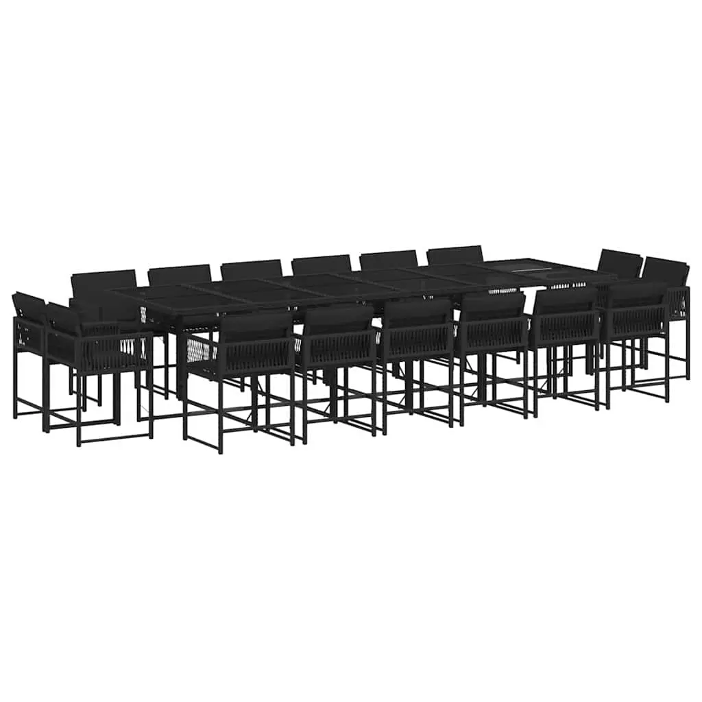 17 Piece Garden Dining Set with Cushions Black Poly Rattan 3211603 - Furniture