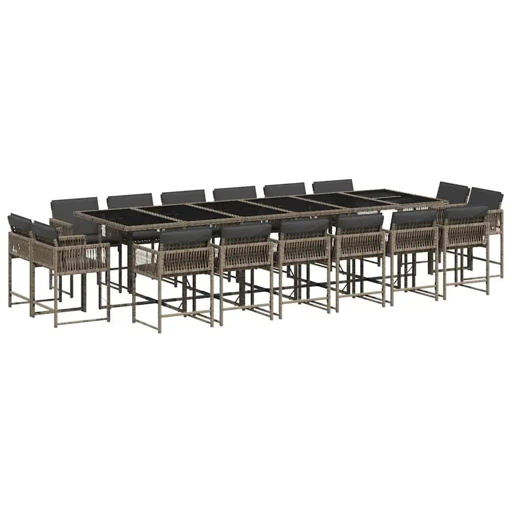 17 Piece Garden Dining Set with Cushions Grey Poly Rattan 3211604 - Furniture