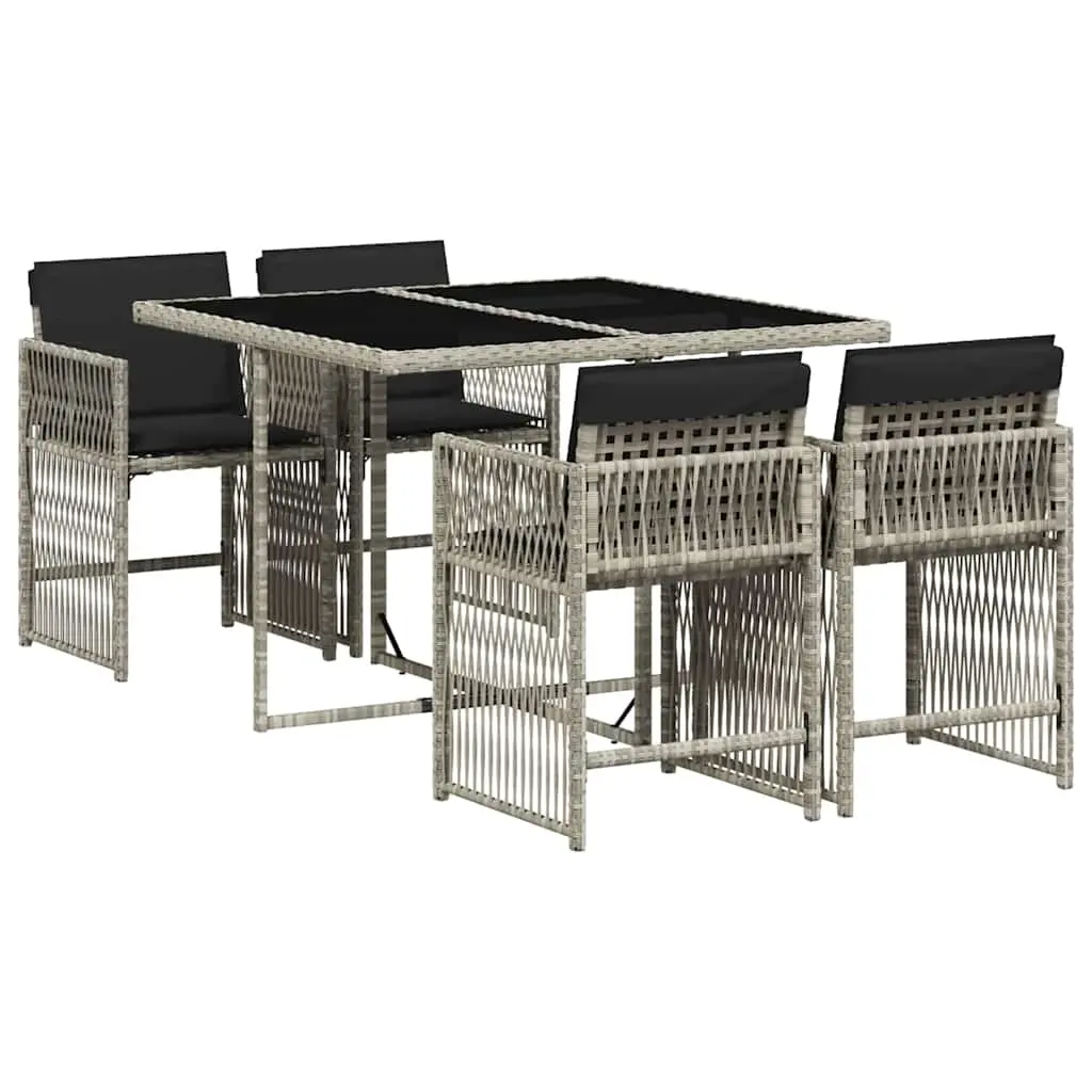 5 Piece Garden Dining Set with Cushions Light Grey Poly Rattan 3211619 - Furniture