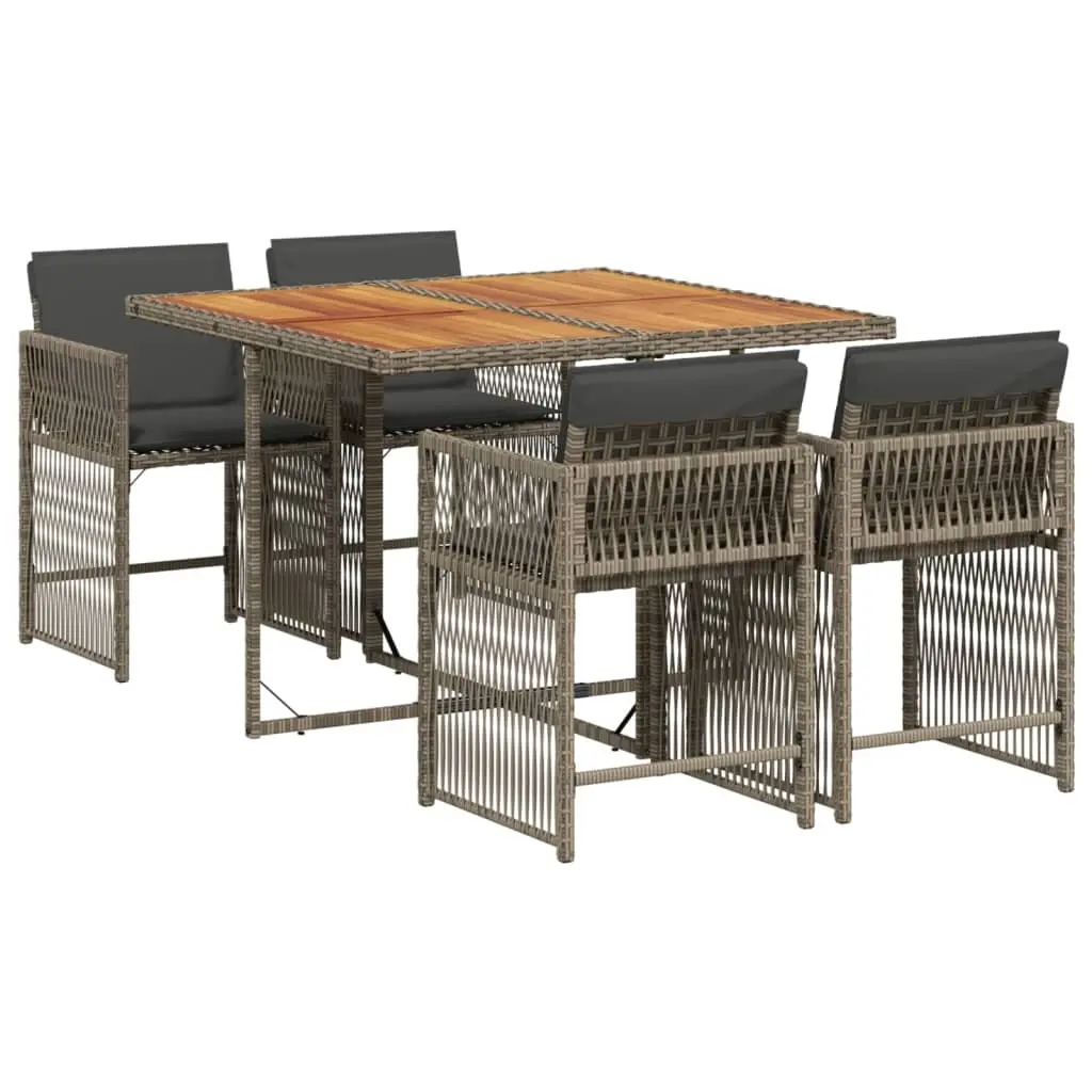 5 Piece Garden Dining Set with Cushions Grey Poly Rattan 3211622 - Furniture