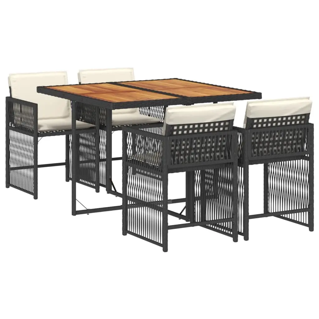 5 Piece Garden Dining Set with Cushions Black Poly Rattan 3211623 - Furniture