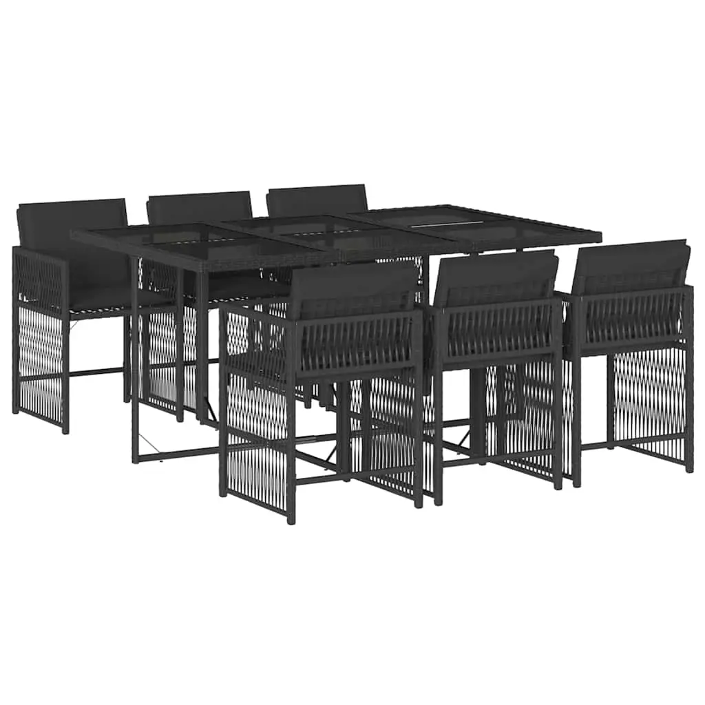 7 Piece Garden Dining Set with Cushions Black Poly Rattan 3211627 - Furniture