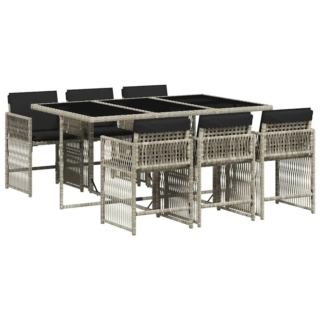 7 Piece Garden Dining Set with Cushions Light Grey Poly Rattan 3211631 - Furniture