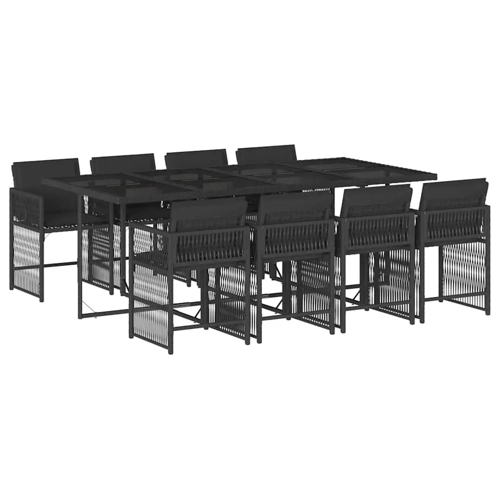 9 Piece Garden Dining Set with Cushions Black Poly Rattan 3211639 - Furniture