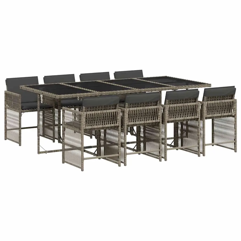 9 Piece Garden Dining Set with Cushions Grey Poly Rattan 3211640 - Furniture