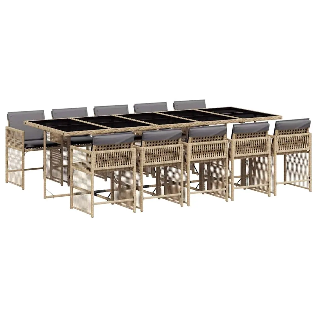 11 Piece Garden Dining Set with Cushions Mix Beige Poly Rattan 3211656 - Furniture