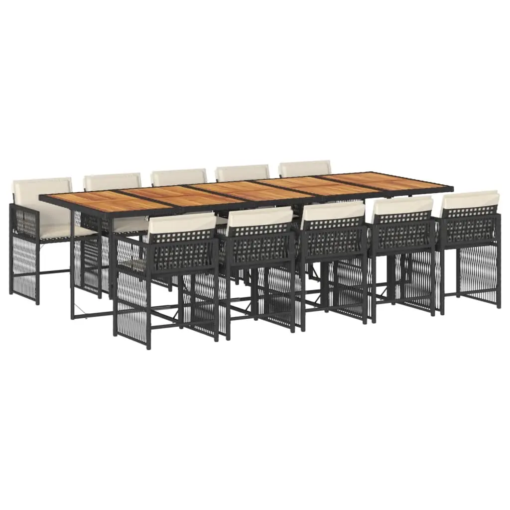 11 Piece Garden Dining Set with Cushions Black Poly Rattan 3211659 - Furniture
