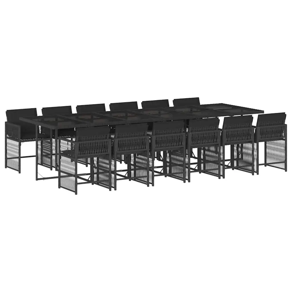 13 Piece Garden Dining Set with Cushions Black Poly Rattan 3211663 - Furniture