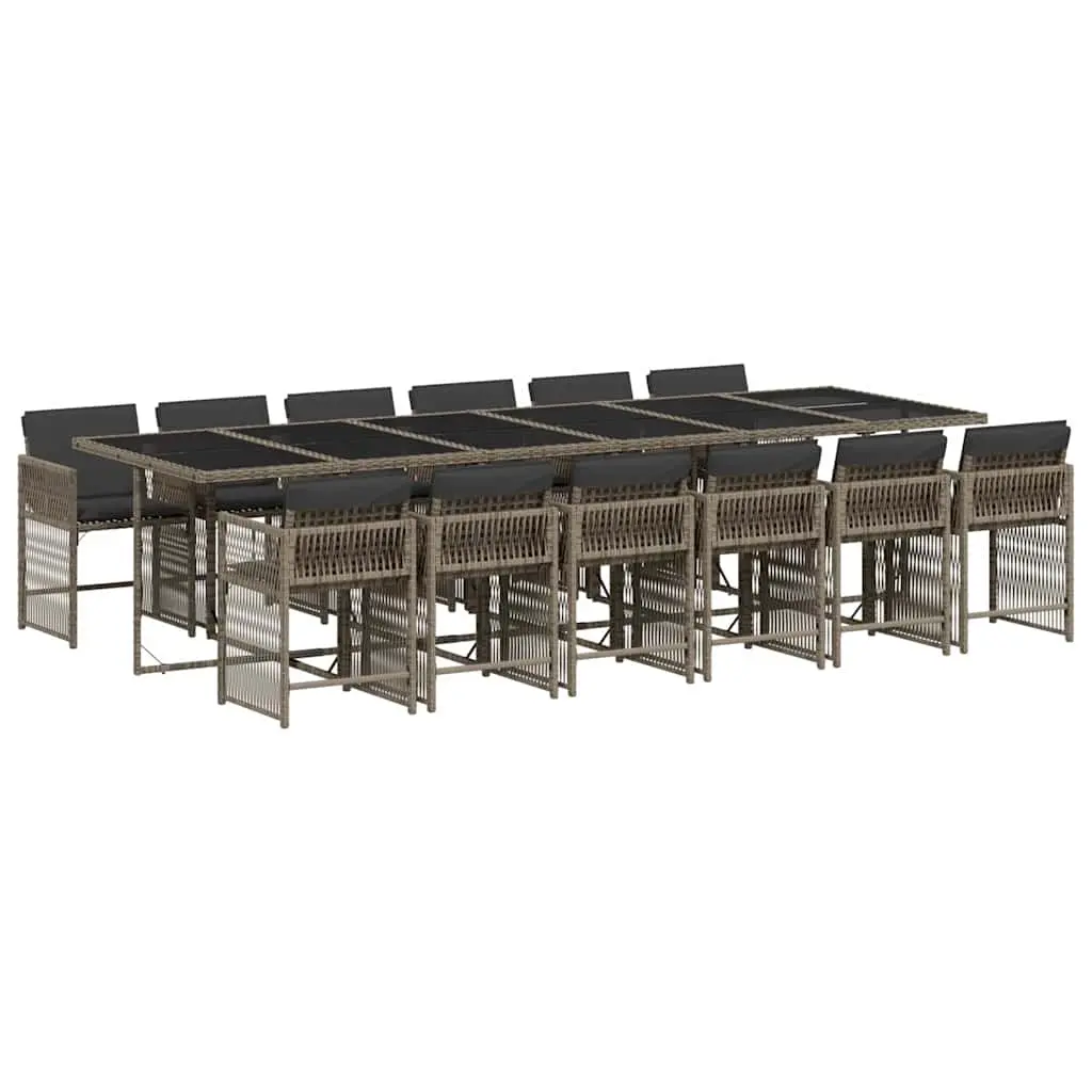 13 Piece Garden Dining Set with Cushions Grey Poly Rattan 3211664 - Furniture