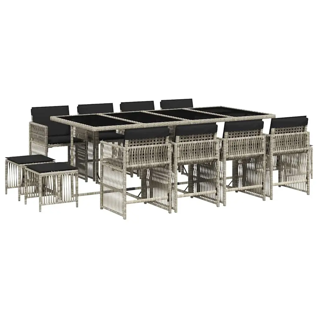 13 Piece Garden Dining Set with Cushions Light Grey Poly Rattan 3211703 - Furniture