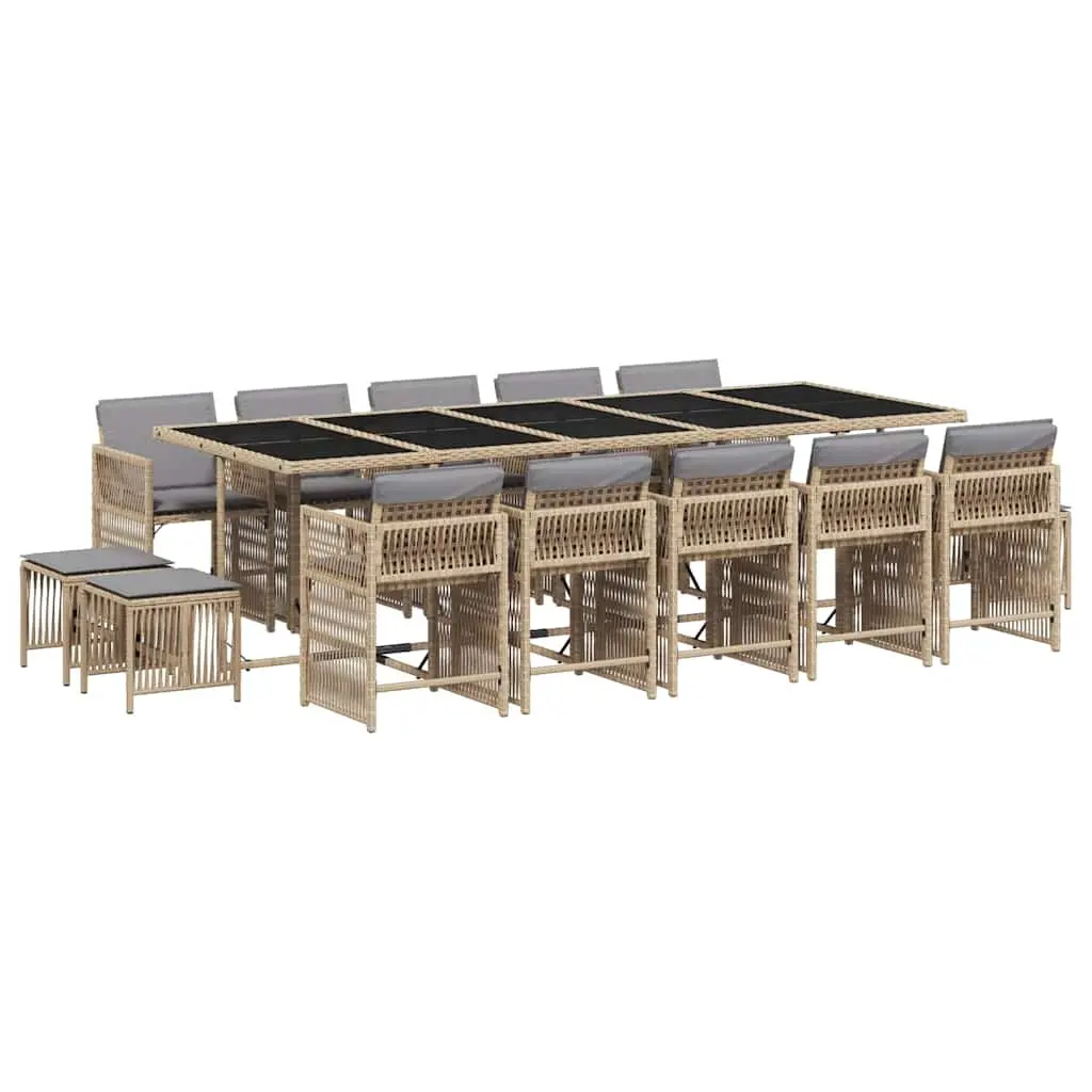 15 Piece Garden Dining Set with Cushions Mix Beige Poly Rattan 3211716 - Furniture