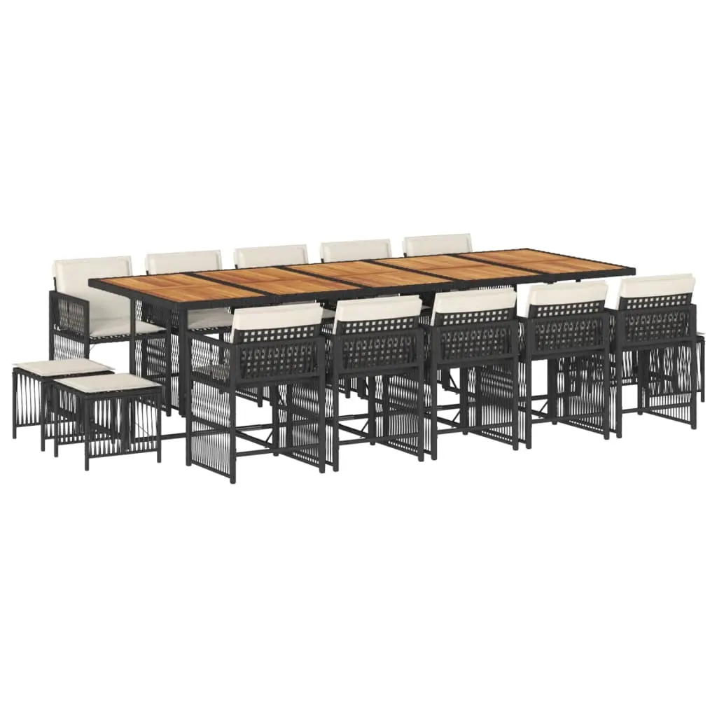 15 Piece Garden Dining Set with Cushions Black Poly Rattan 3211719 - Furniture