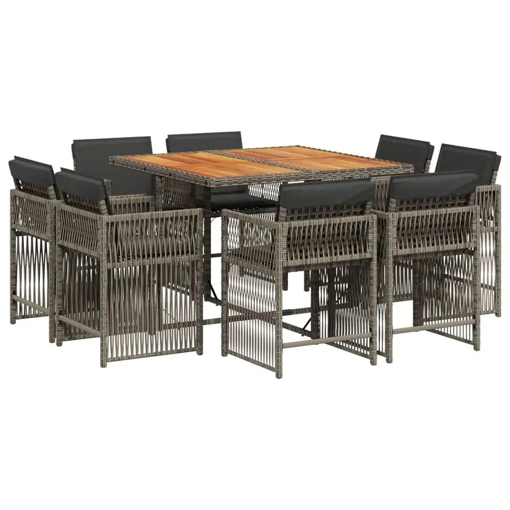 9 Piece Garden Dining Set with Cushions Grey Poly Rattan 3211742 - Furniture