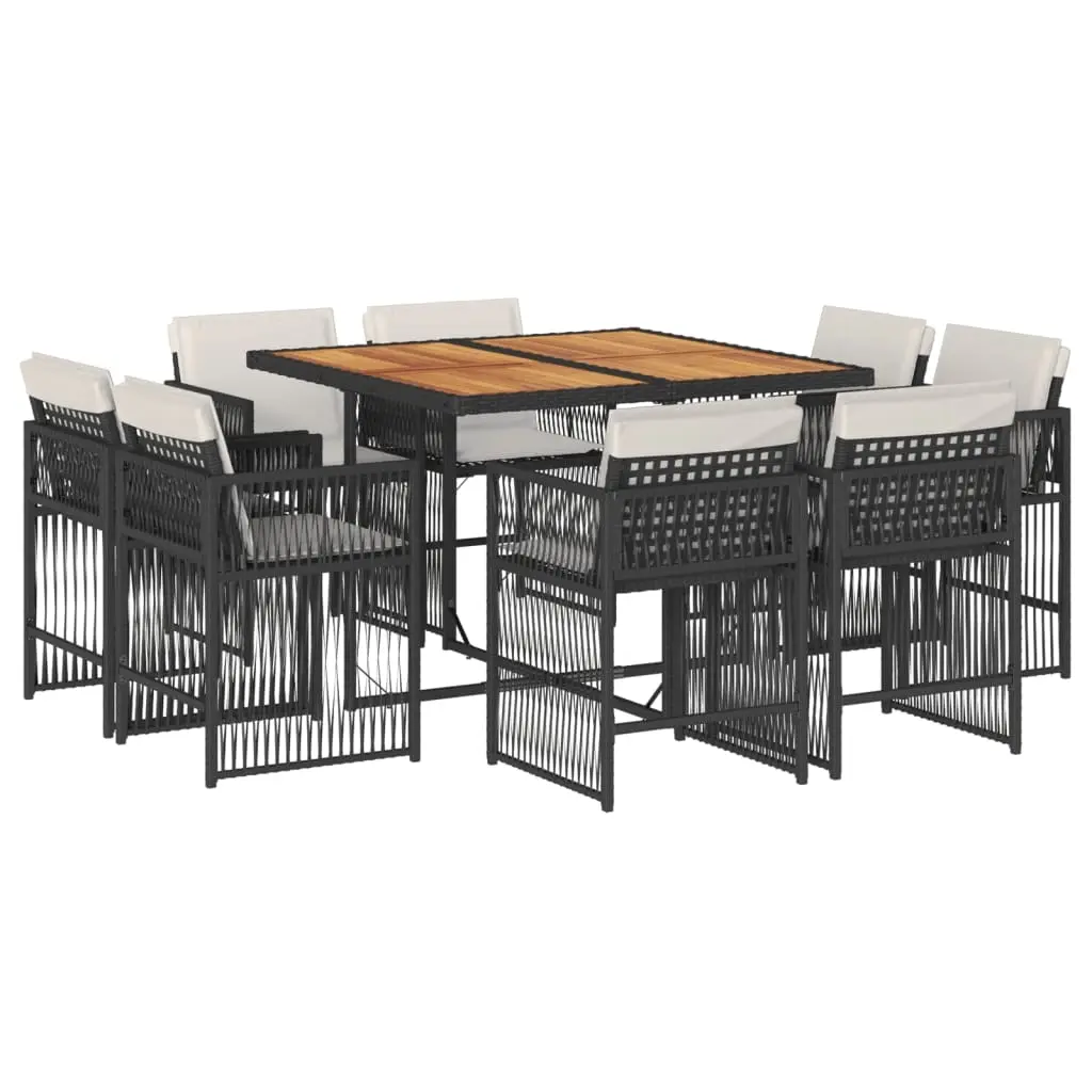 9 Piece Garden Dining Set with Cushions Black Poly Rattan 3211743 - Furniture