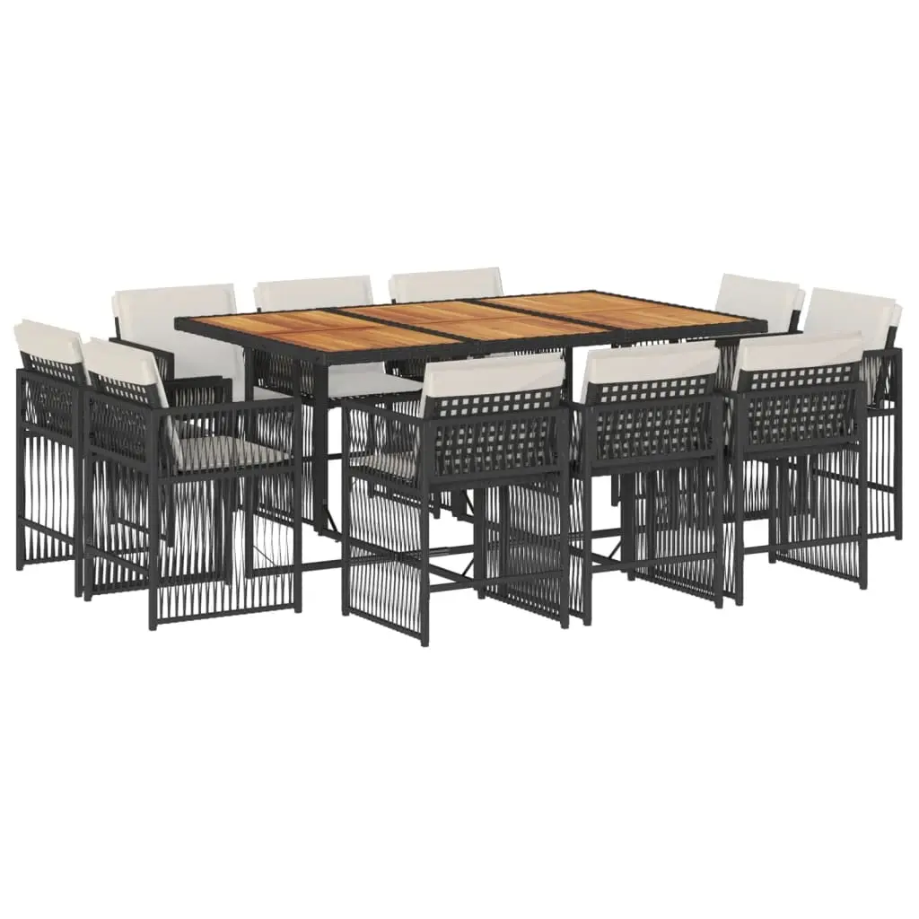 11 Piece Garden Dining Set with Cushions Black Poly Rattan 3211755 - Furniture