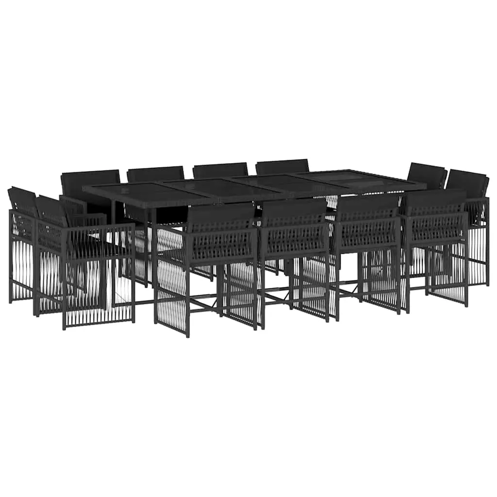 13 Piece Garden Dining Set with Cushions Black Poly Rattan 3211759 - Furniture