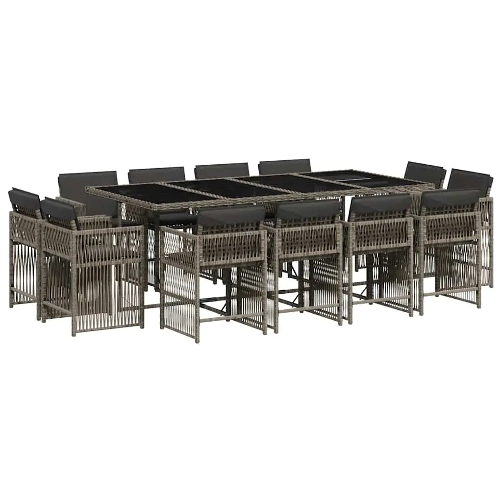 13 Piece Garden Dining Set with Cushions Grey Poly Rattan 3211760 - Furniture