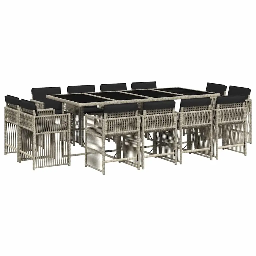 13 Piece Garden Dining Set with Cushions Light Grey Poly Rattan 3211763 - Furniture