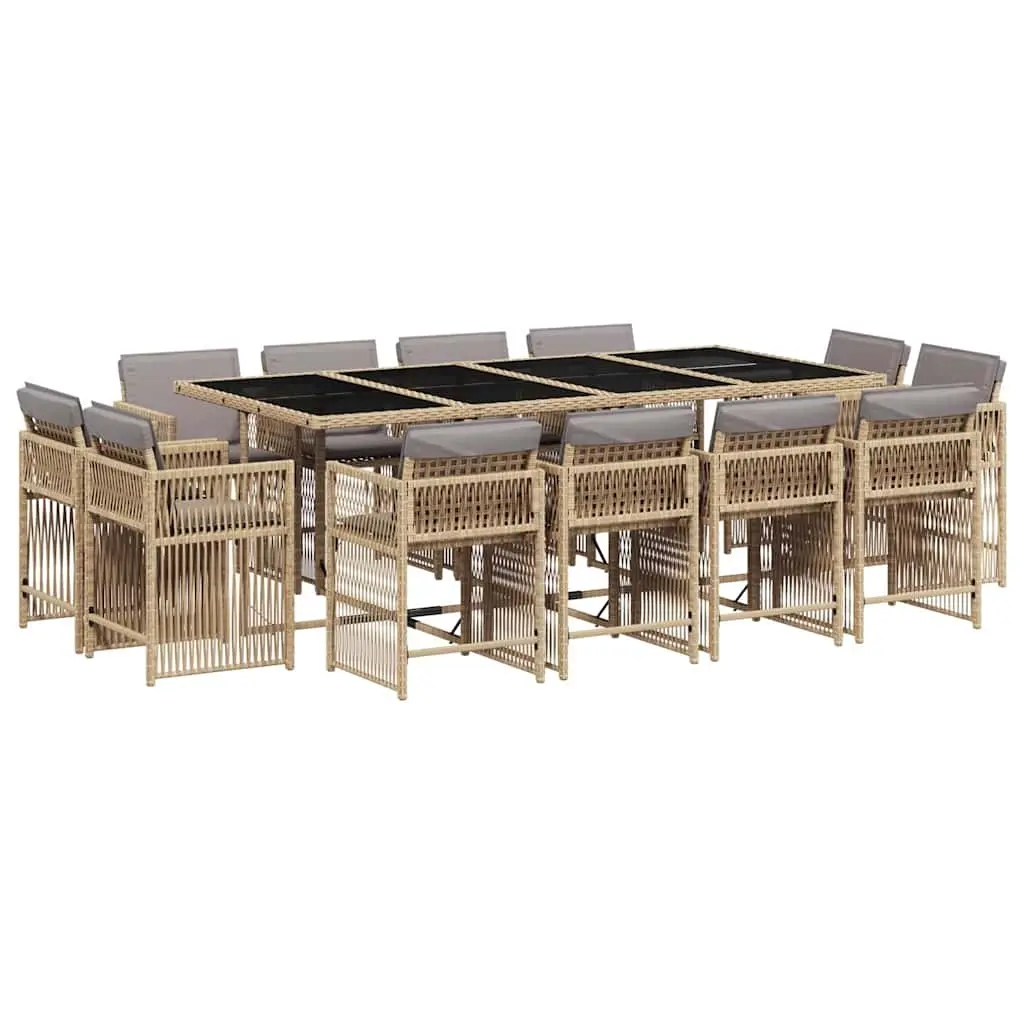 13 Piece Garden Dining Set with Cushions Mix Beige Poly Rattan 3211764 - Furniture