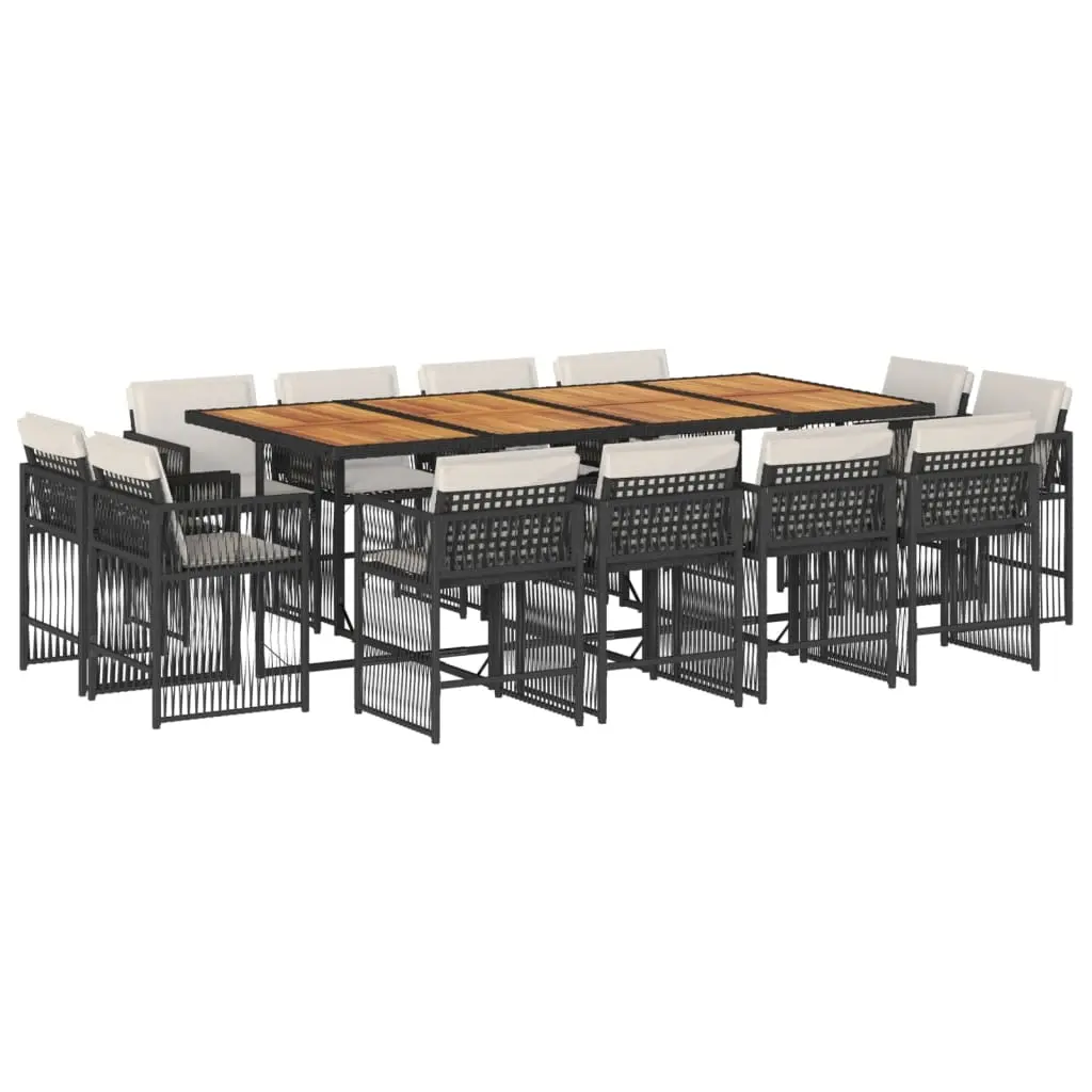 13 Piece Garden Dining Set with Cushions Black Poly Rattan 3211767 - Furniture