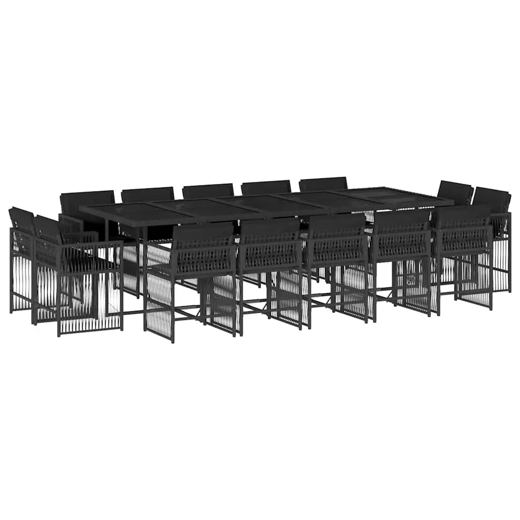 15 Piece Garden Dining Set with Cushions Black Poly Rattan 3211771 - Furniture