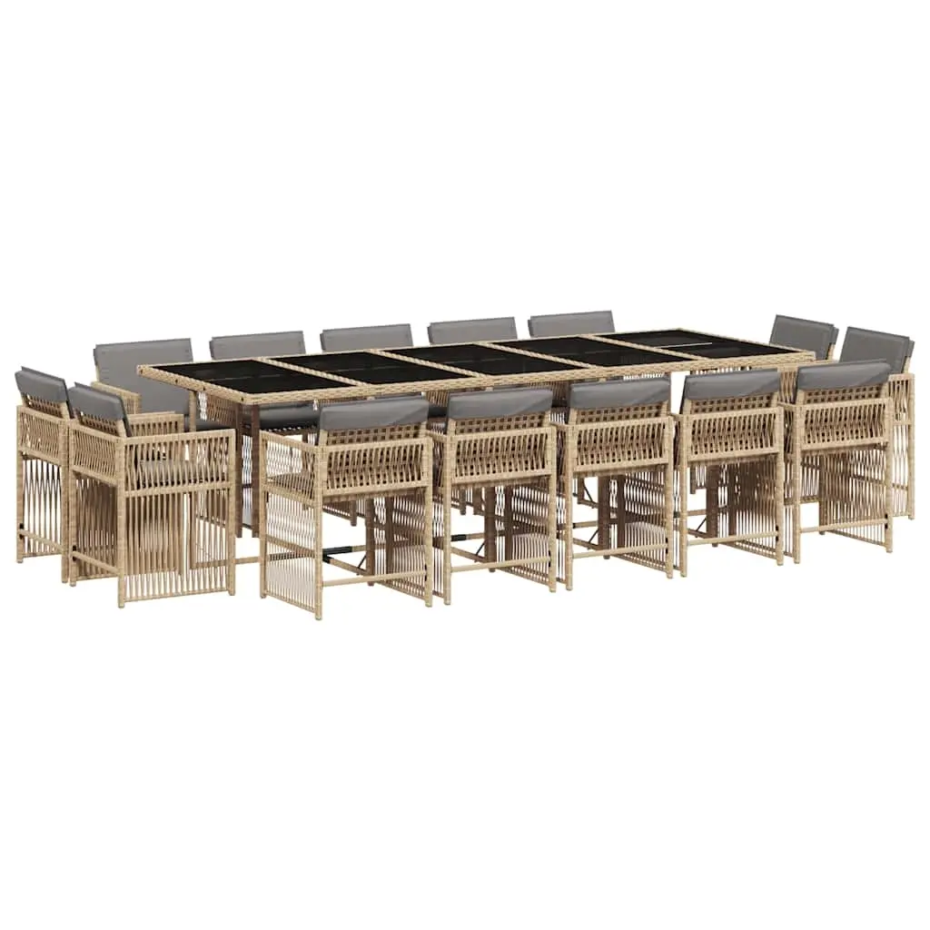 15 Piece Garden Dining Set with Cushions Mix Beige Poly Rattan 3211776 - Furniture