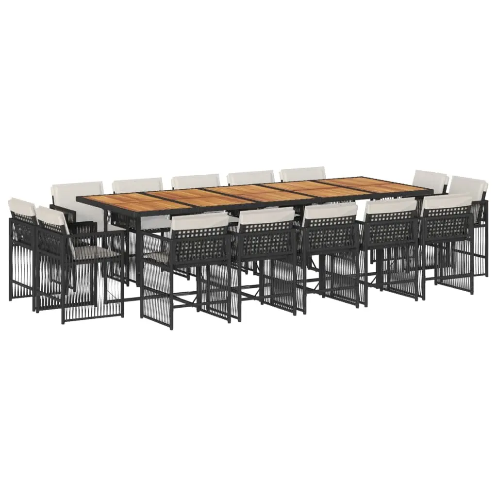 15 Piece Garden Dining Set with Cushions Black Poly Rattan 3211779 - Furniture