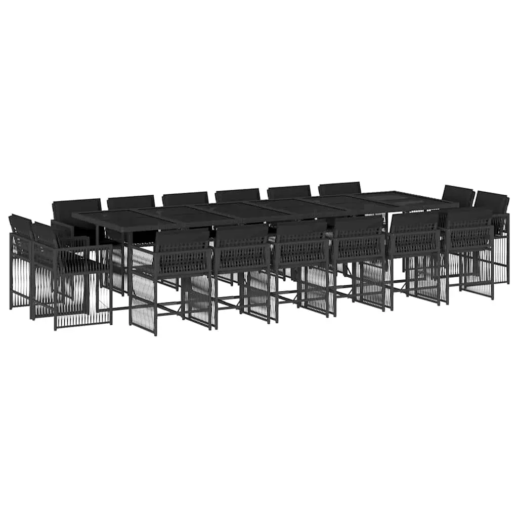 17 Piece Garden Dining Set with Cushions Black Poly Rattan 3211783 - Furniture