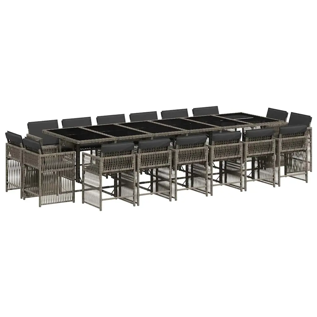 17 Piece Garden Dining Set with Cushions Grey Poly Rattan 3211784 - Furniture