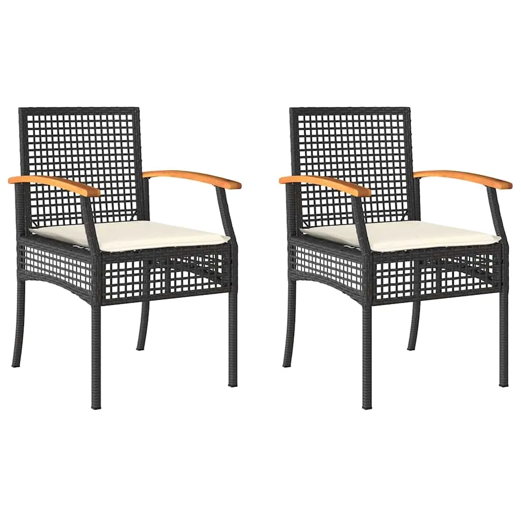Garden Chairs with Cushions 2 pcs Black Poly Rattan Acacia Wood 366247 - Furniture