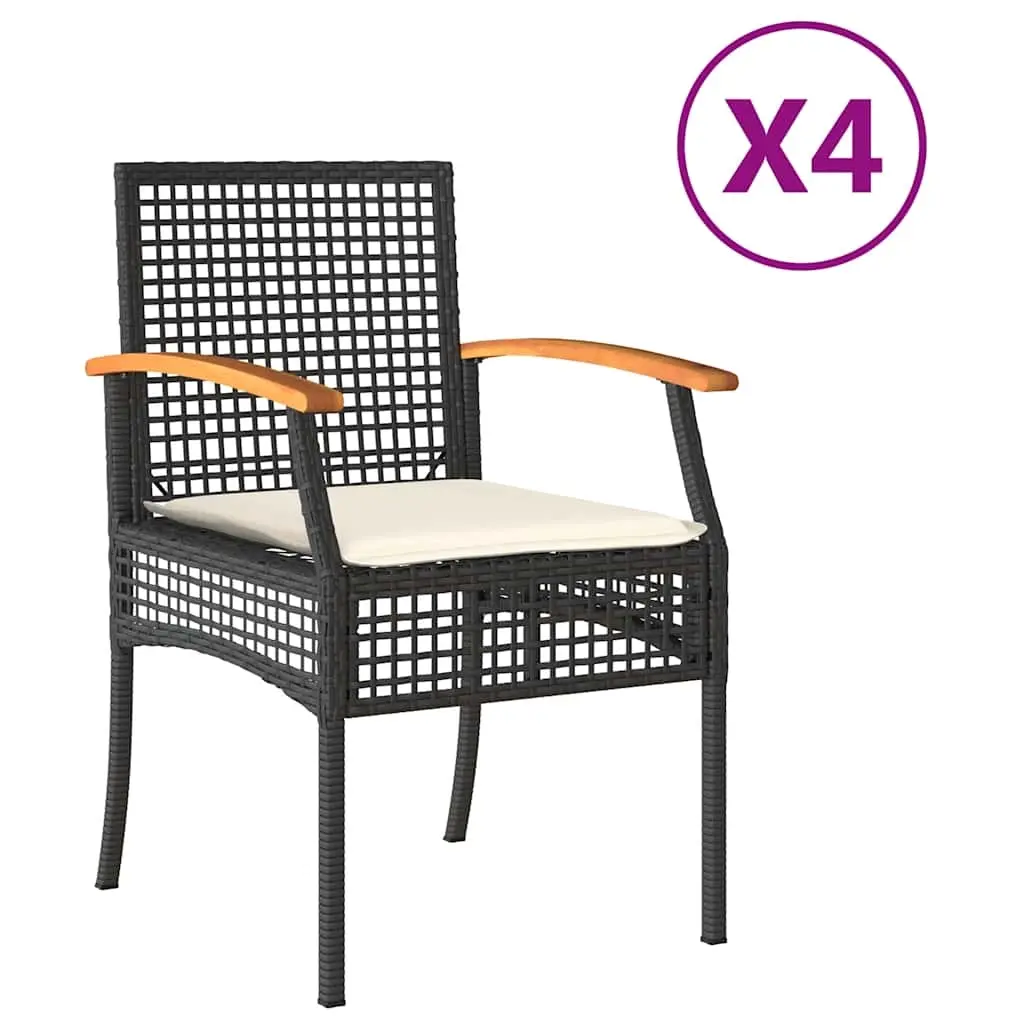 Garden Chairs with Cushions 4 pcs Black Poly Rattan Acacia Wood 366251 - Furniture