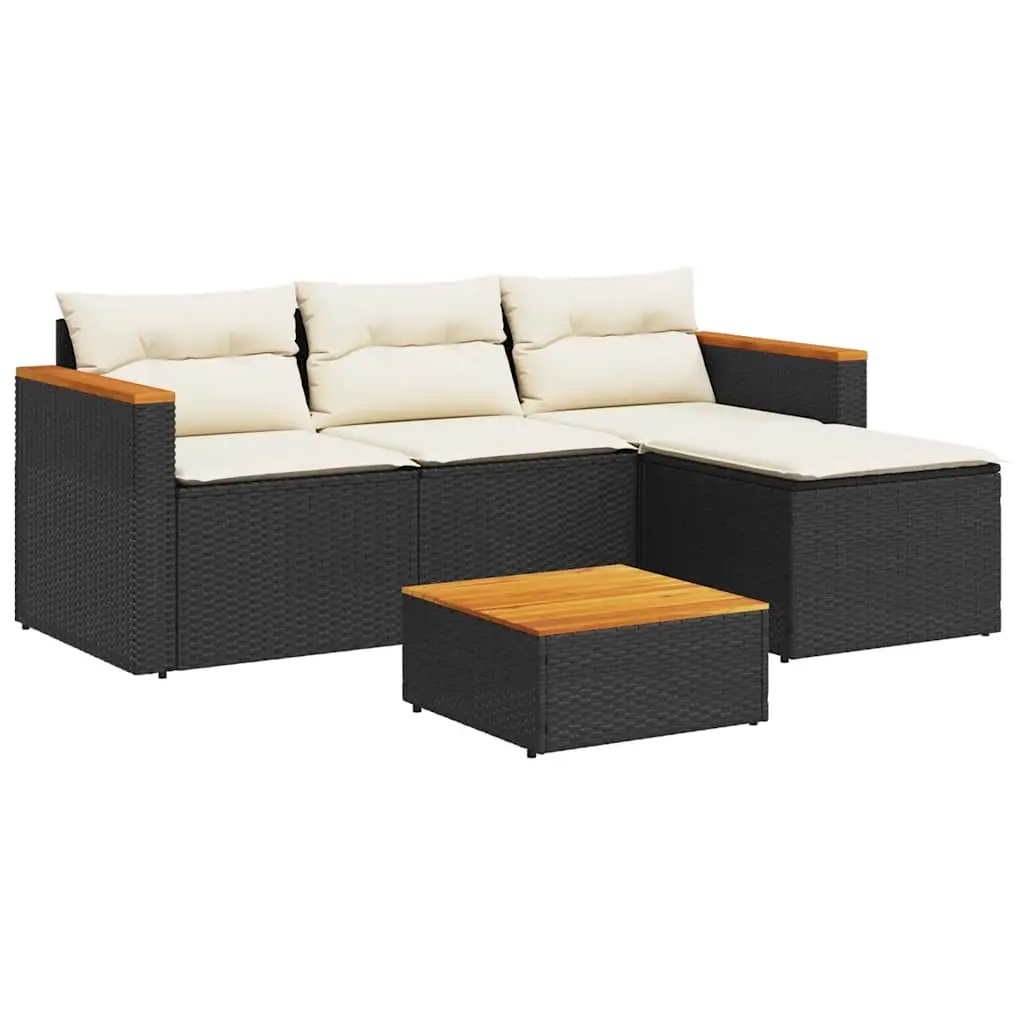 3 Piece Garden Sofa Set with Cushions Black Poly Rattan 365826 - Furniture