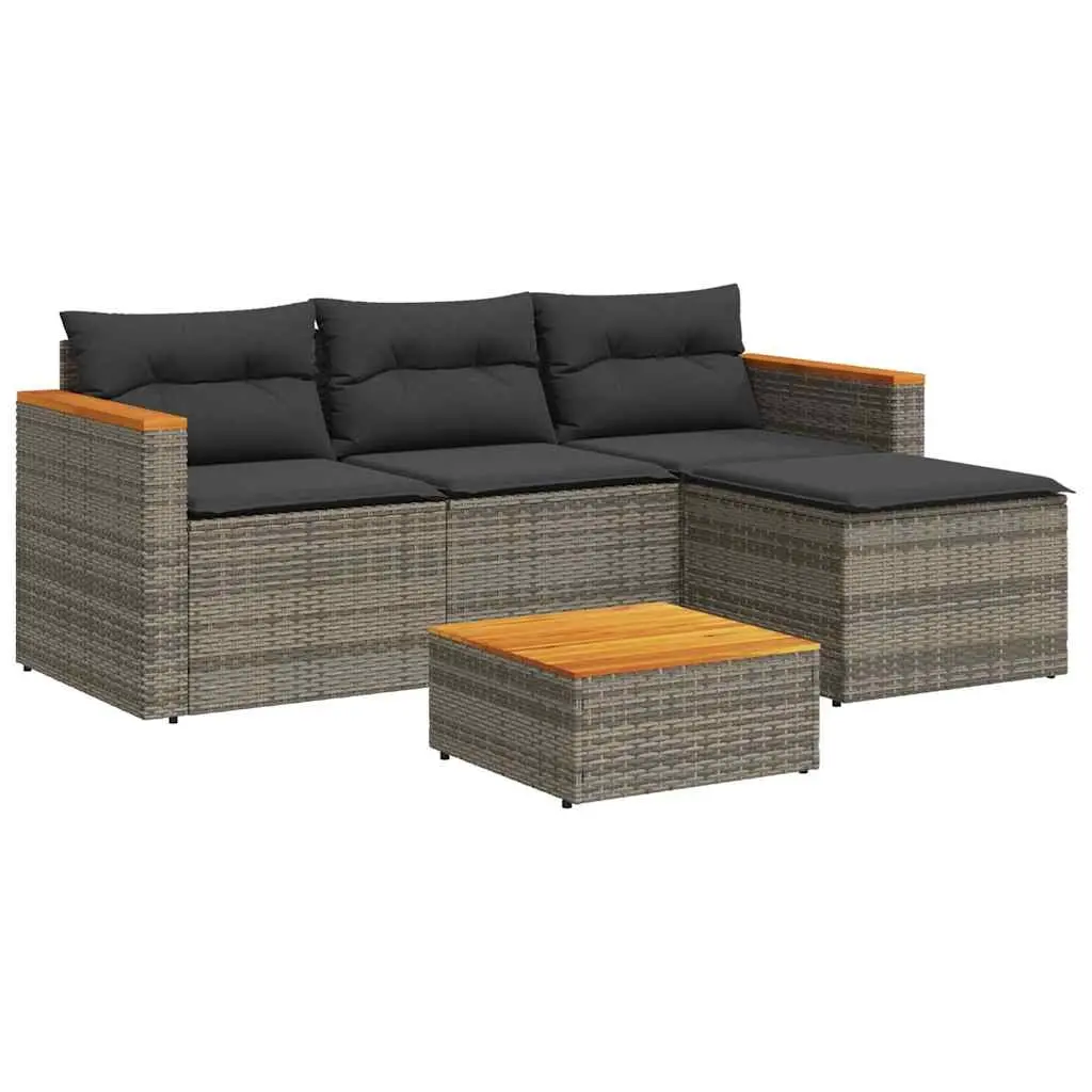 3 Piece Garden Sofa Set with Cushions Grey Poly Rattan 365827 - Furniture