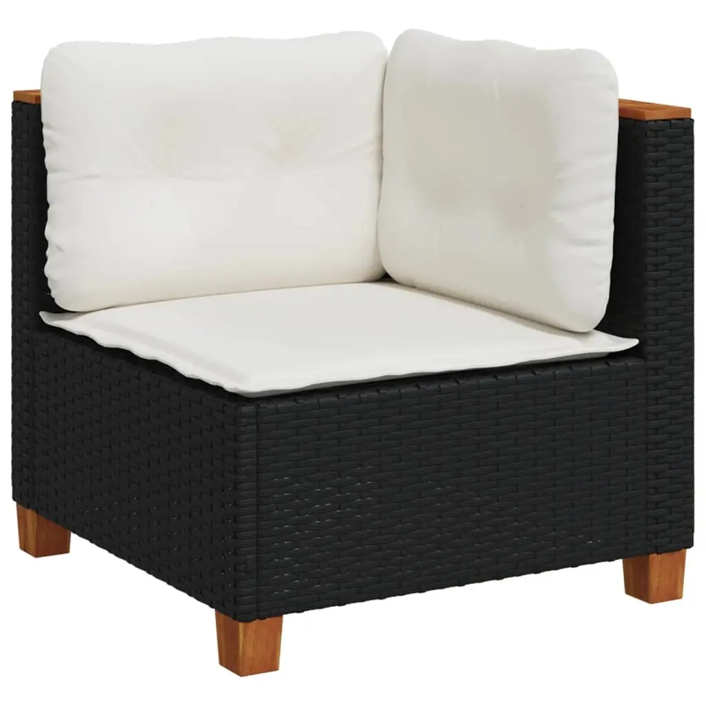 Garden Sofa Corner with Cushions Black Poly Rattan 365902 - Furniture