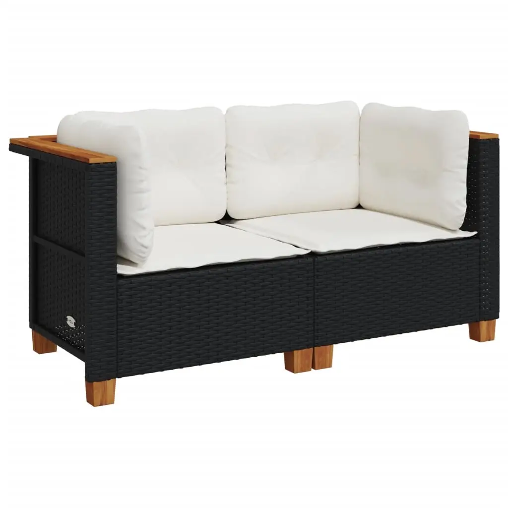 Garden Sofas Corner with Cushions 2 pcs Black Poly Rattan 365914 - Furniture