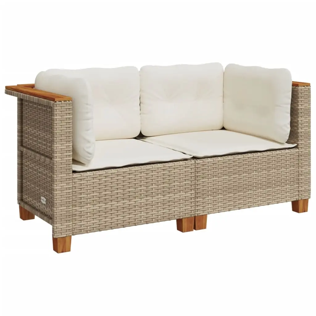 Garden Sofas Corner with Cushions 2 pcs Beige Poly Rattan 365916 - Furniture