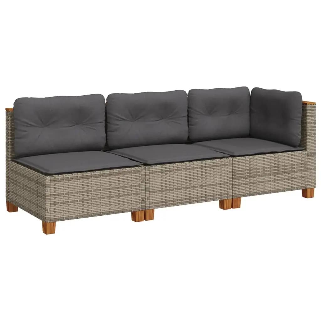 Garden Sofa with Cushions 3-Seater Grey Poly Rattan 365921