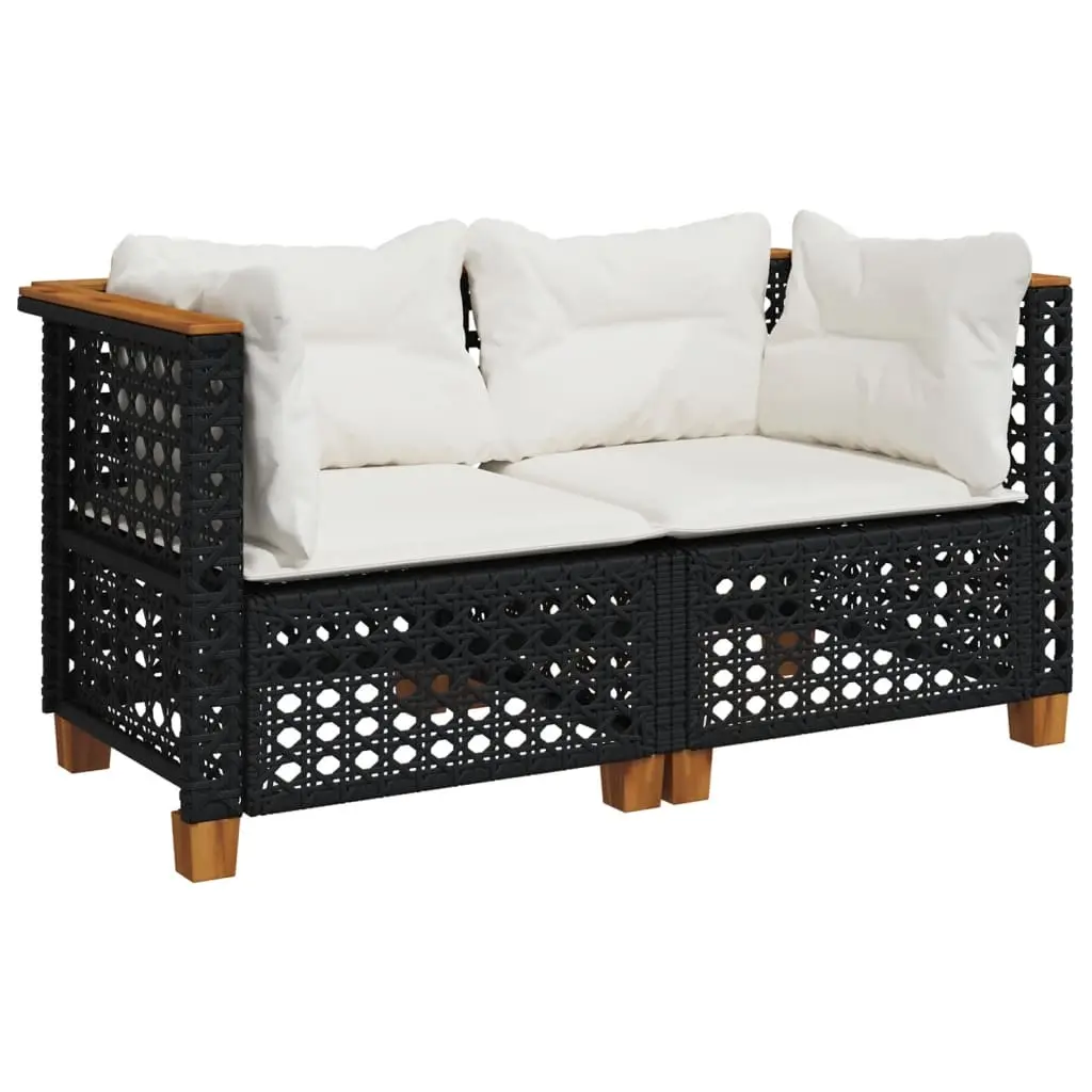 Garden Sofas Corner with Cushions 2 pcs Black Poly Rattan 365935 - Furniture