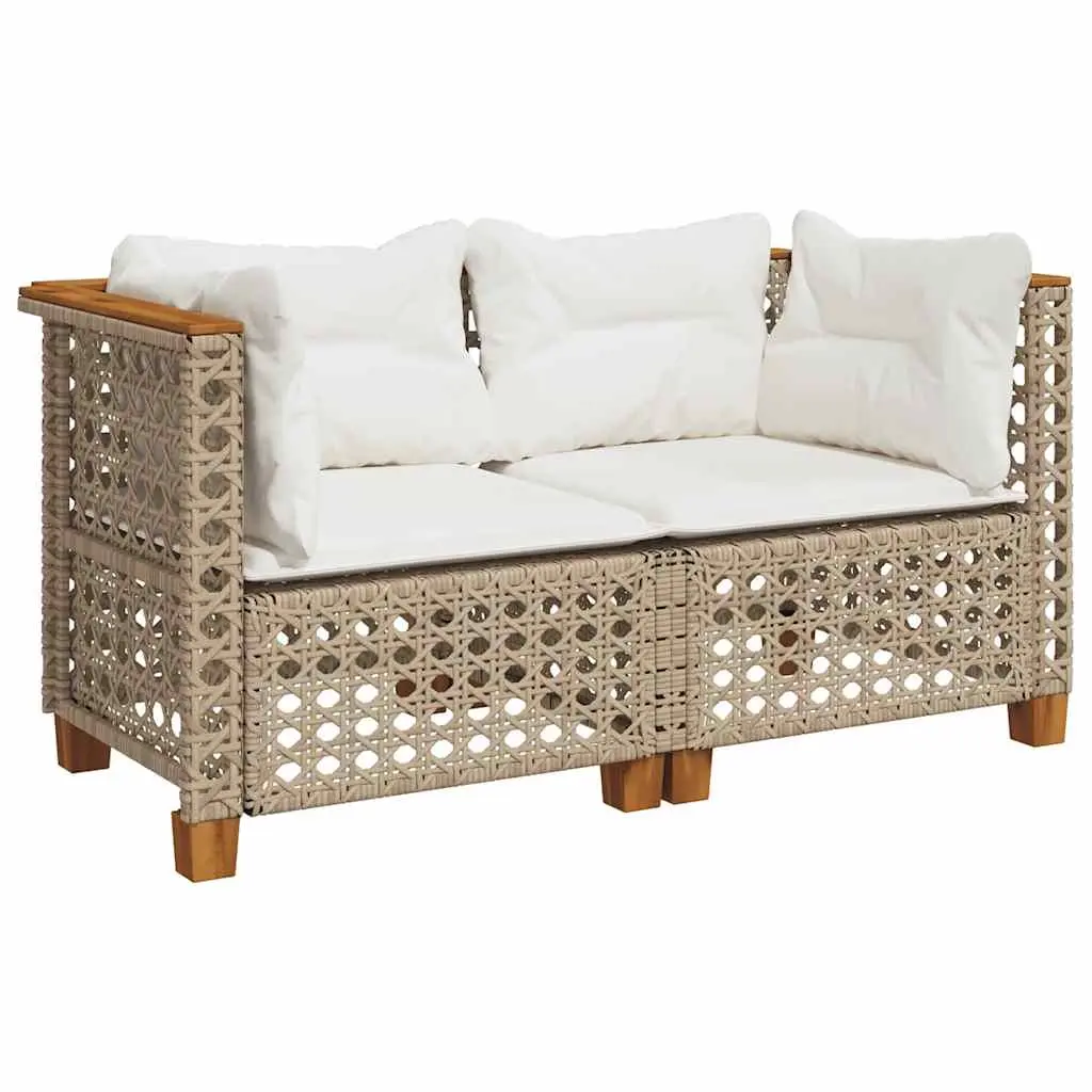 Garden Sofas Corner with Cushions 2 pcs Beige Poly Rattan 365937 - Furniture