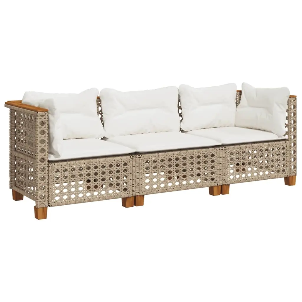Garden Sofa with Cushions 3-Seater Beige Poly Rattan 365940