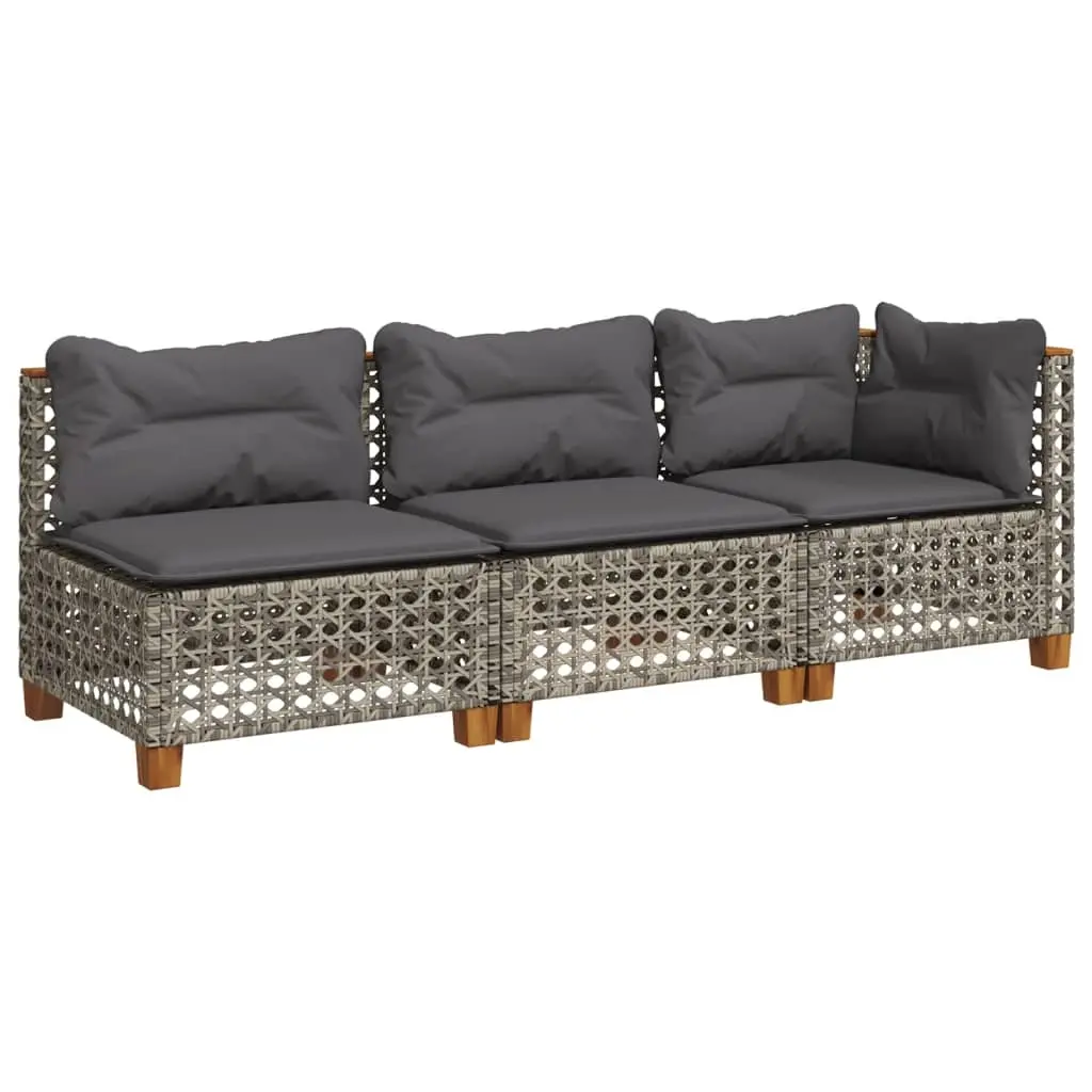 Garden Sofa with Cushions 3-Seater Grey Poly Rattan 365942