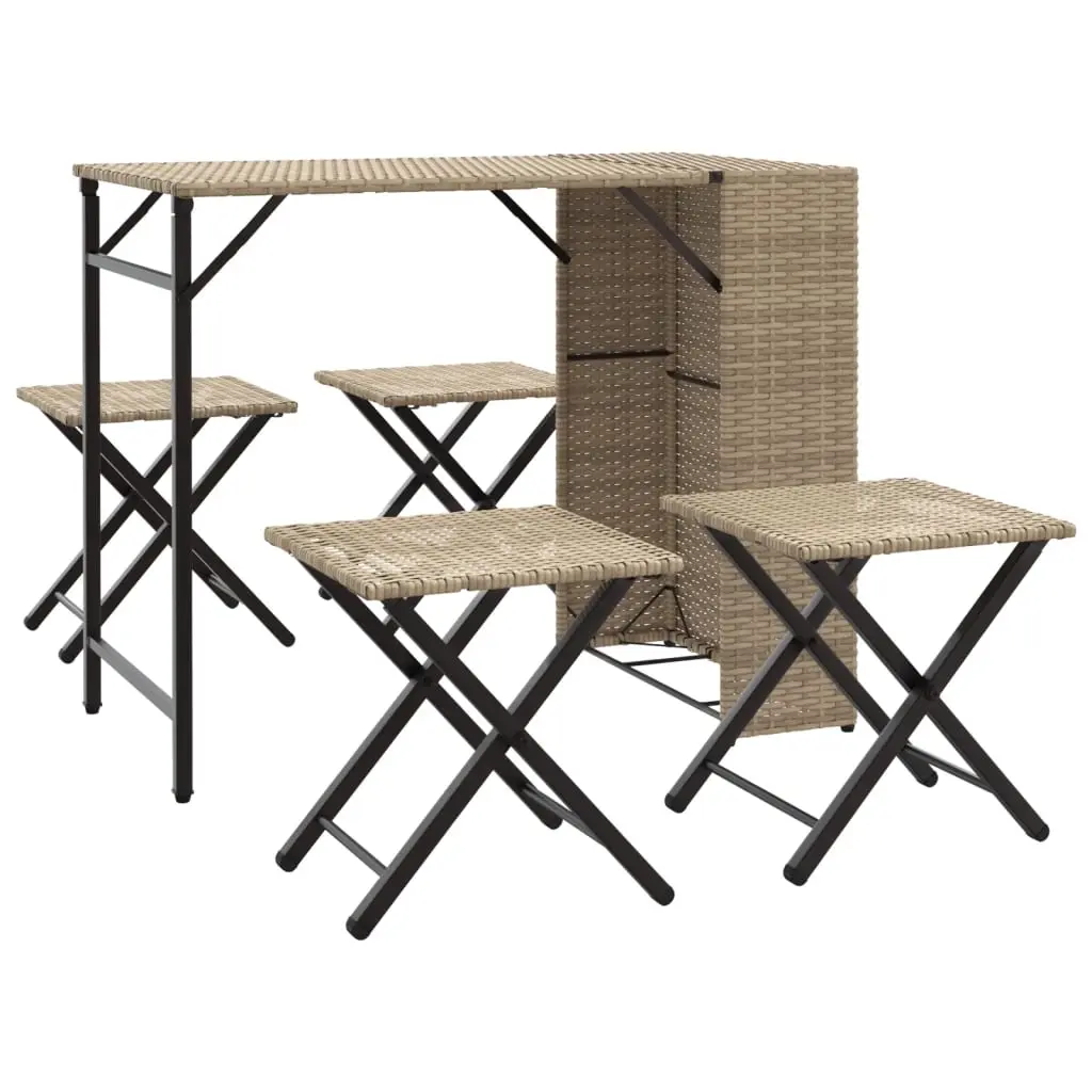 5 Piece Garden Dining Set Foldable Beige Poly Rattan 365947 - Furniture