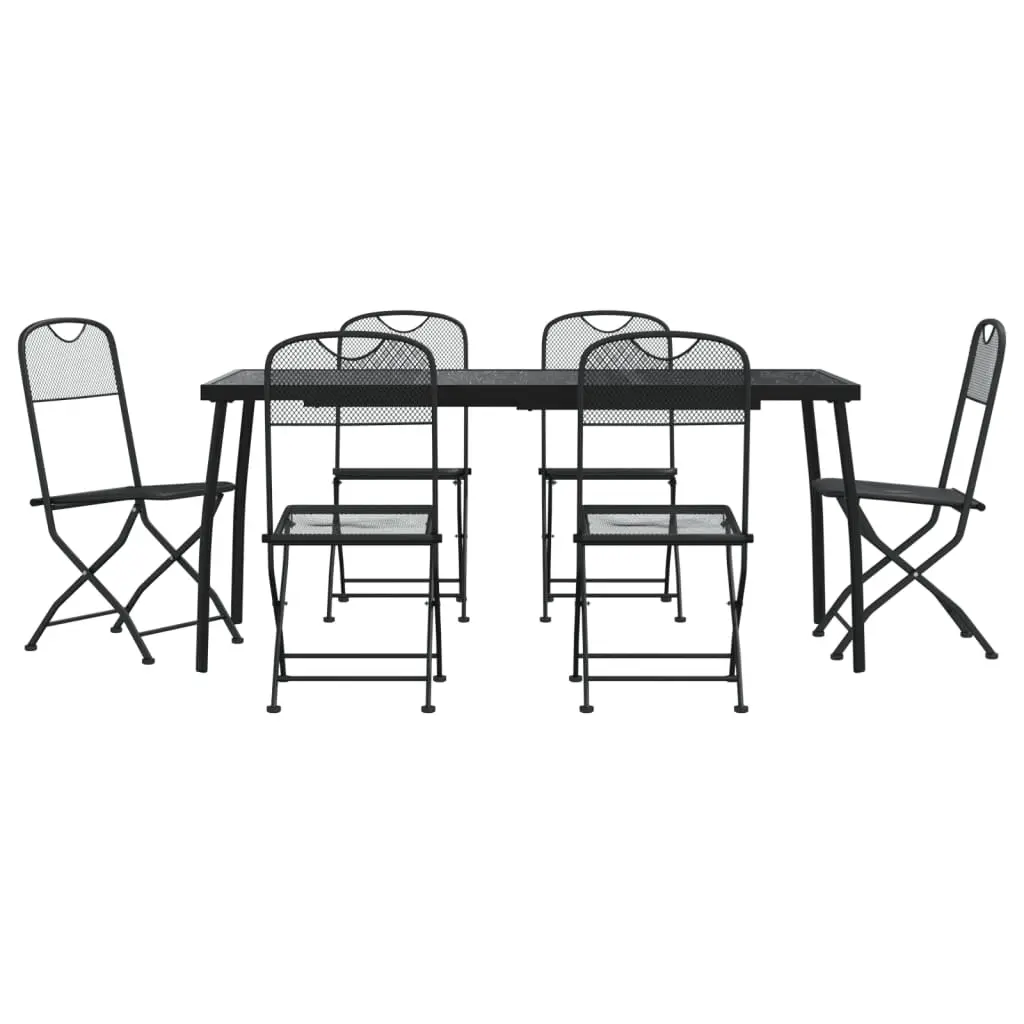 7 Piece Garden Dining Set Anthracite Metal Mesh 3211814 - Furniture