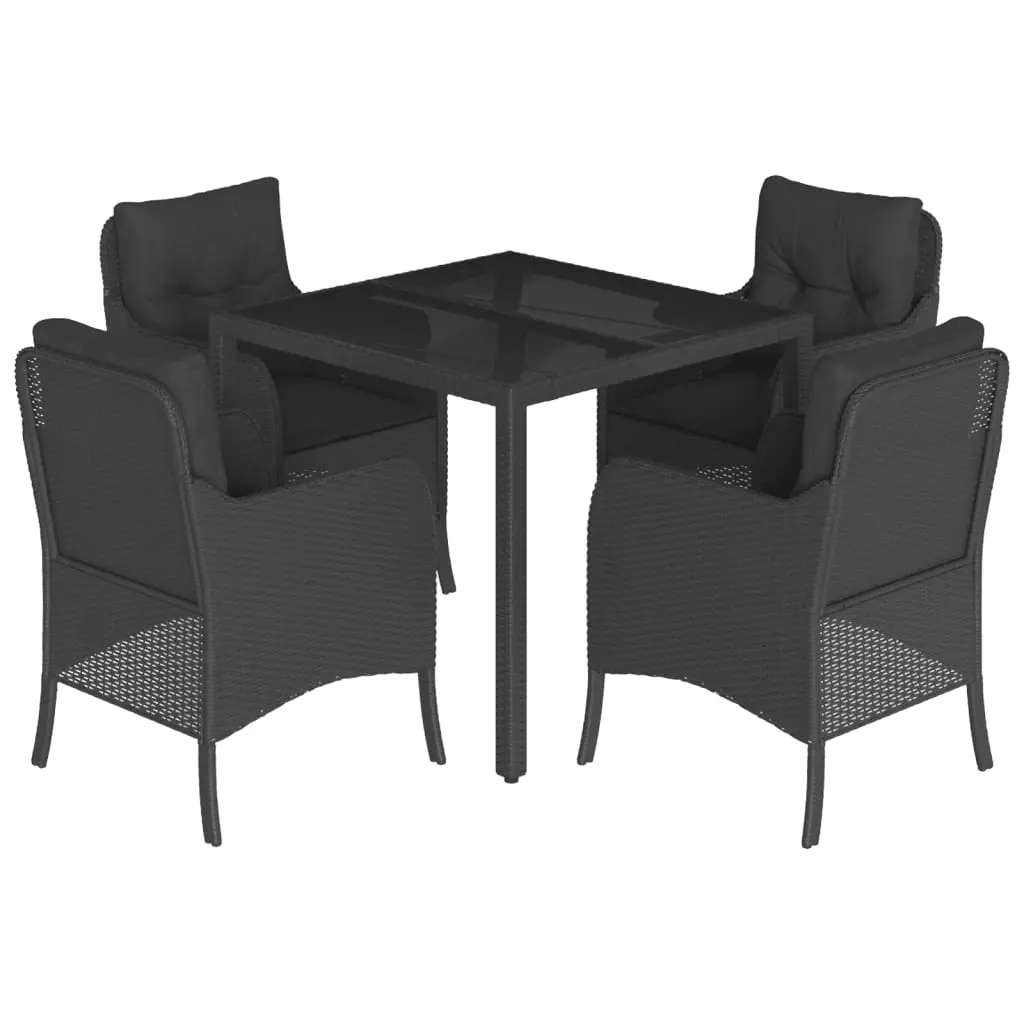 5 Piece Garden Dining Set with Cushions Black Poly Rattan 3211849 - Furniture