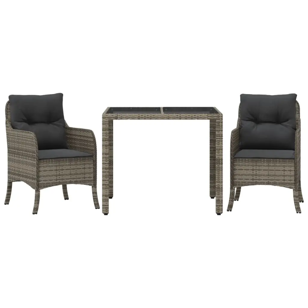 3 Piece Garden Dining Set with Cushions Grey Poly Rattan 3211854 - Furniture