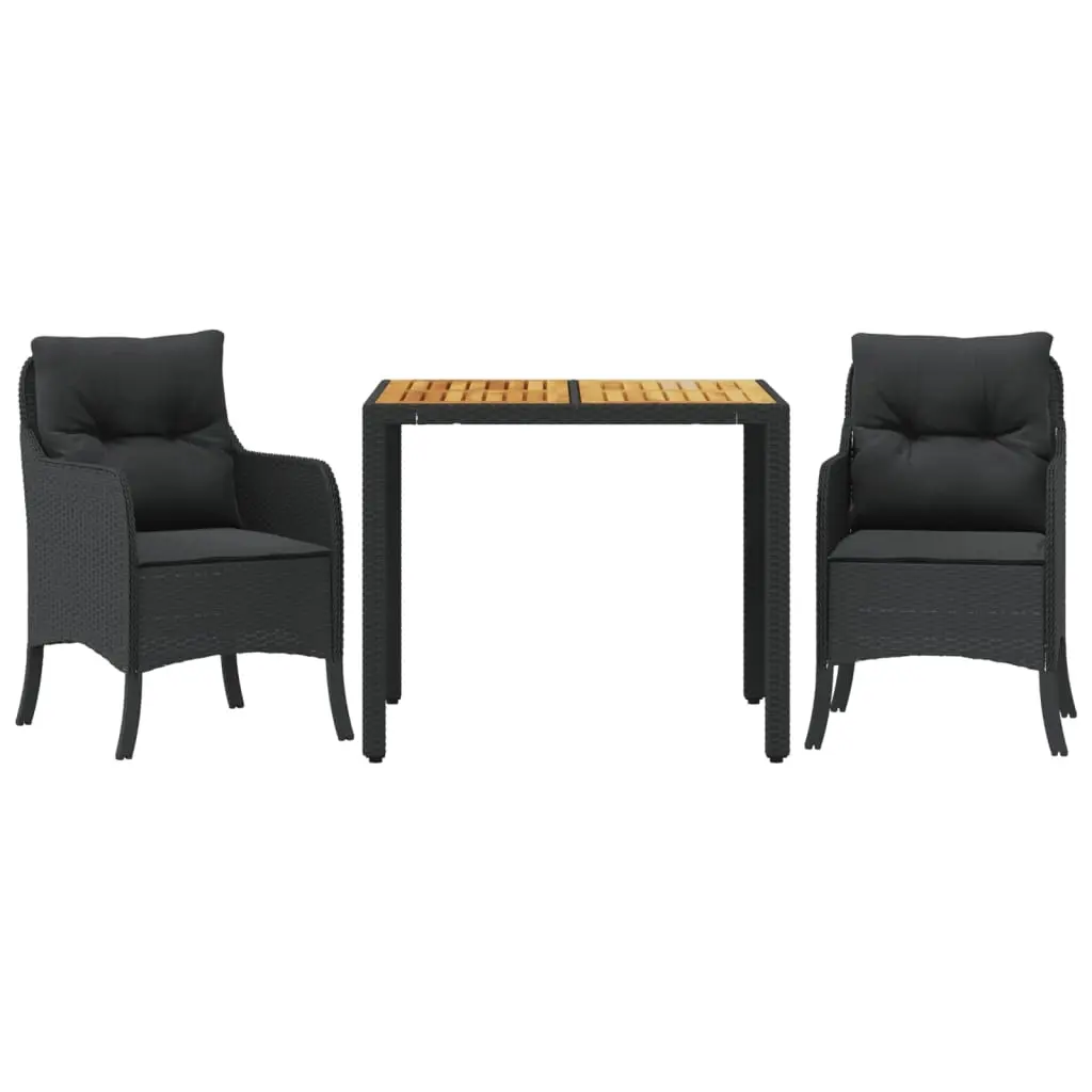 3 Piece Garden Dining Set with Cushions Black Poly Rattan 3211866 - Furniture
