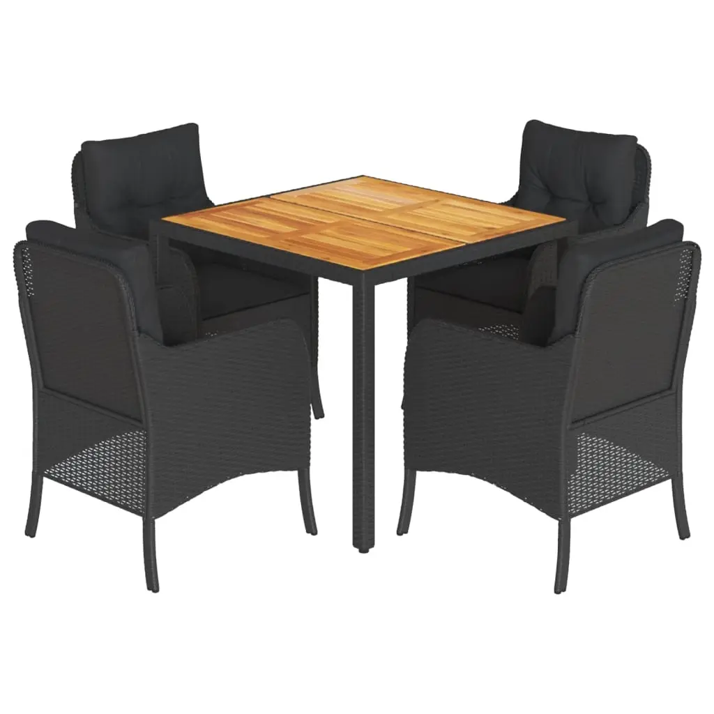 5 Piece Garden Dining Set with Cushions Black Poly Rattan 3211867 - Furniture
