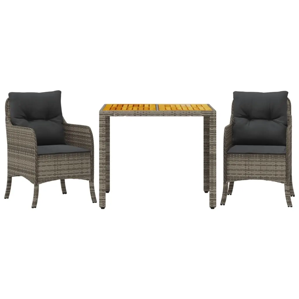 3 Piece Garden Dining Set with Cushions Grey Poly Rattan 3211872 - Furniture