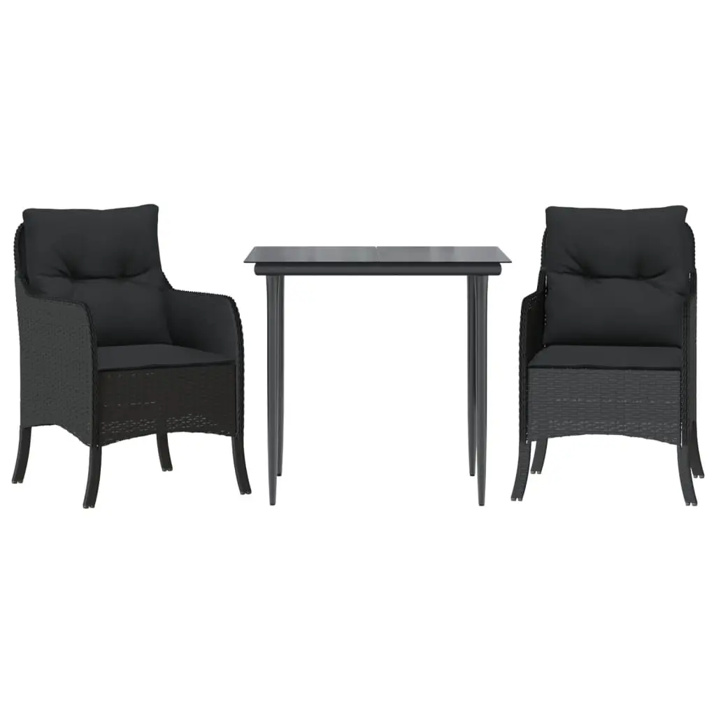 3 Piece Garden Dining Set with Cushions Black Poly Rattan 3211920 - Furniture